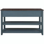 50L Retro Design Console Table with Two Open Shelves, Pine Solid Wood Frame and Legs