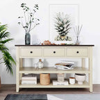 50L Retro Design Console Table with Two Open Shelves, Pine Solid Wood Frame and Legs