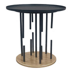20 Inch Side End Table, Round Matte Black Tray Top, Modern Rod Supports with Brass Base