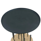 20 Inch Side End Table, Round Matte Black Tray Top, Modern Rod Supports with Brass Base
