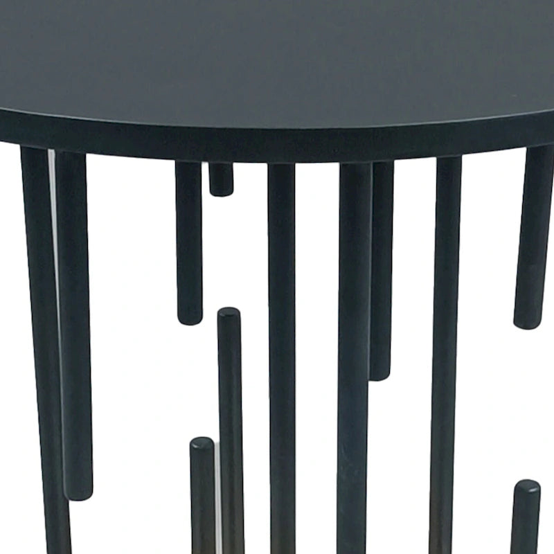 20 Inch Side End Table, Round Matte Black Tray Top, Modern Rod Supports with Brass Base