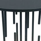 20 Inch Side End Table, Round Matte Black Tray Top, Modern Rod Supports with Brass Base