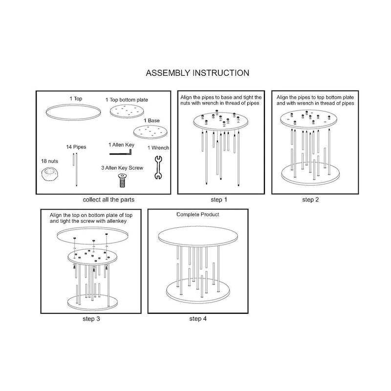 20 Inch Side End Table, Round Matte Black Tray Top, Modern Rod Supports with Brass Base