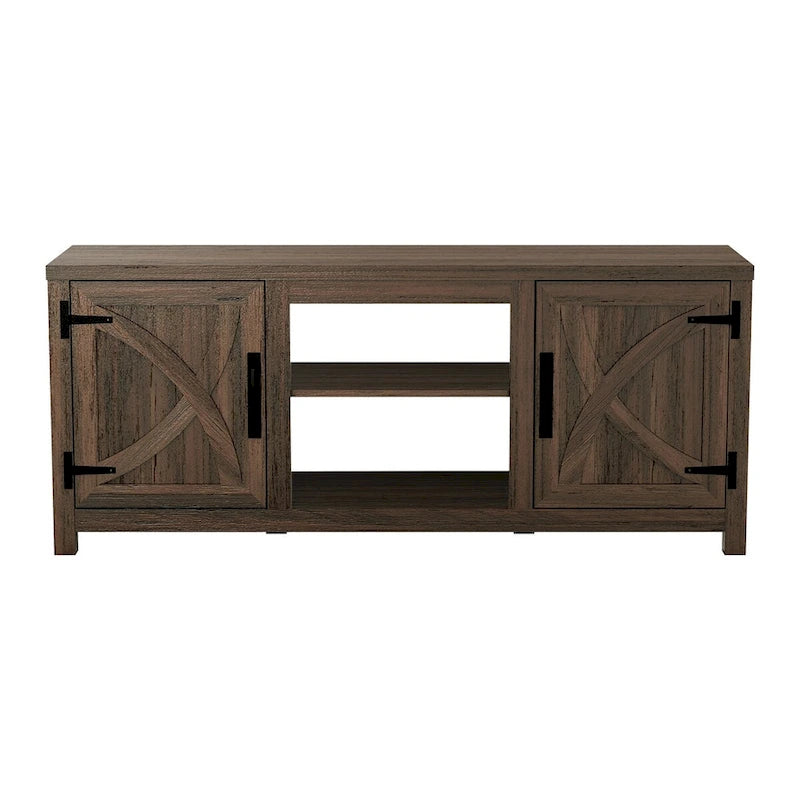 58 Rustic Walnut Barn Door Wood Console TV Stand for TV's up to 65 - 58 inches in width