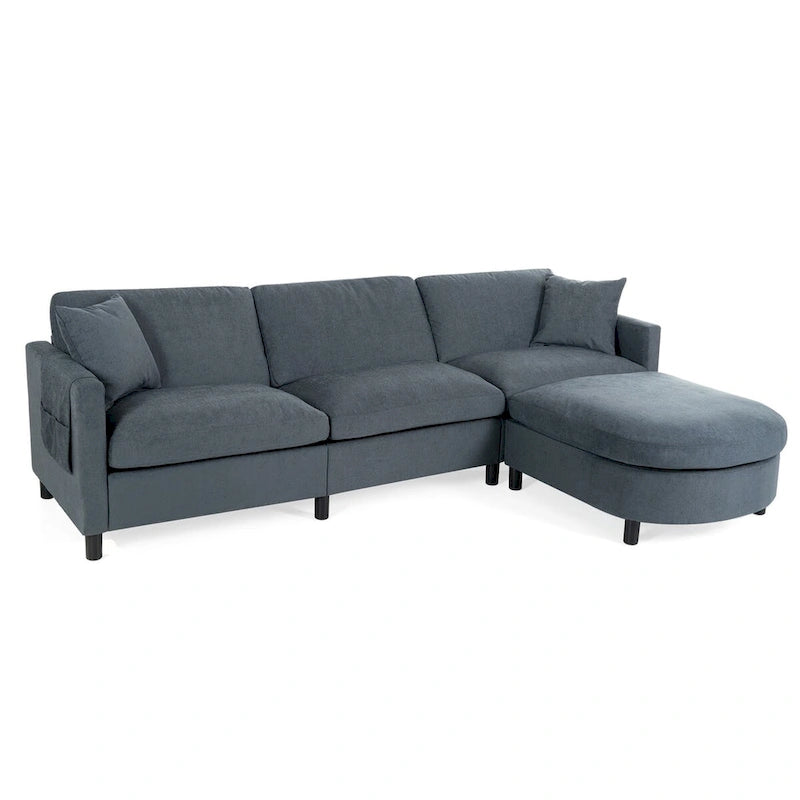 107.87 Sectional Sofa with Ottoman, Removable Cushions and Armrest Pockets,Dark Gray