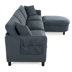 107.87 Sectional Sofa with Ottoman, Removable Cushions and Armrest Pockets,Dark Gray