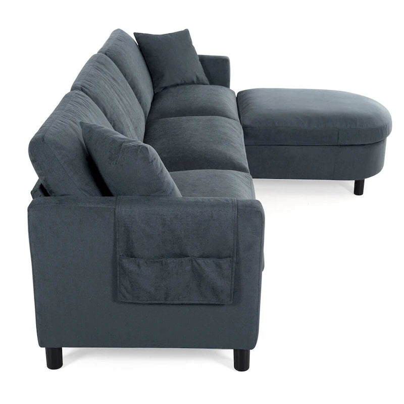 107.87 Sectional Sofa with Ottoman, Removable Cushions and Armrest Pockets,Dark Gray