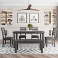 6 Piece Room Chairs with Bench, Rustic Wood Dining Set Table, Gray