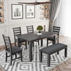 6 Piece Room Chairs with Bench, Rustic Wood Dining Set Table, Gray