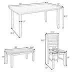 6 Piece Room Chairs with Bench, Rustic Wood Dining Set Table, Gray