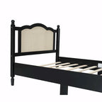Wooden Platform Bed with Rattan Headboard and Slat Support