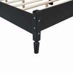 Wooden Platform Bed with Rattan Headboard and Slat Support