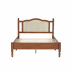Wooden Platform Bed with Rattan Headboard and Slat Support