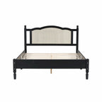 Wooden Platform Bed with Rattan Headboard and Slat Support