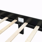 Wooden Platform Bed with Rattan Headboard and Slat Support