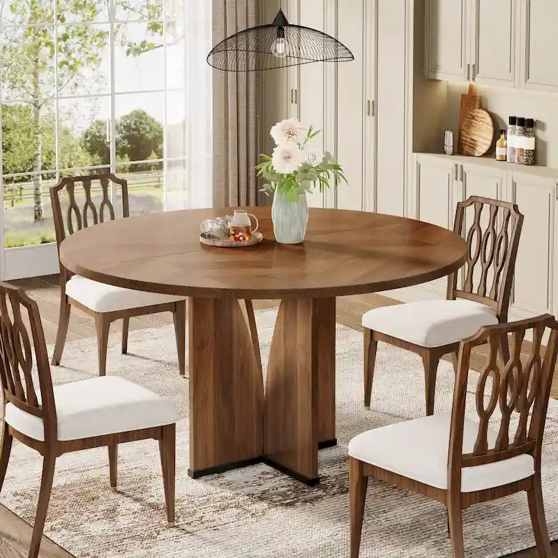 39.4-inch Round Dining Table with Wooden Tabletop for Kitchen Dining Room
