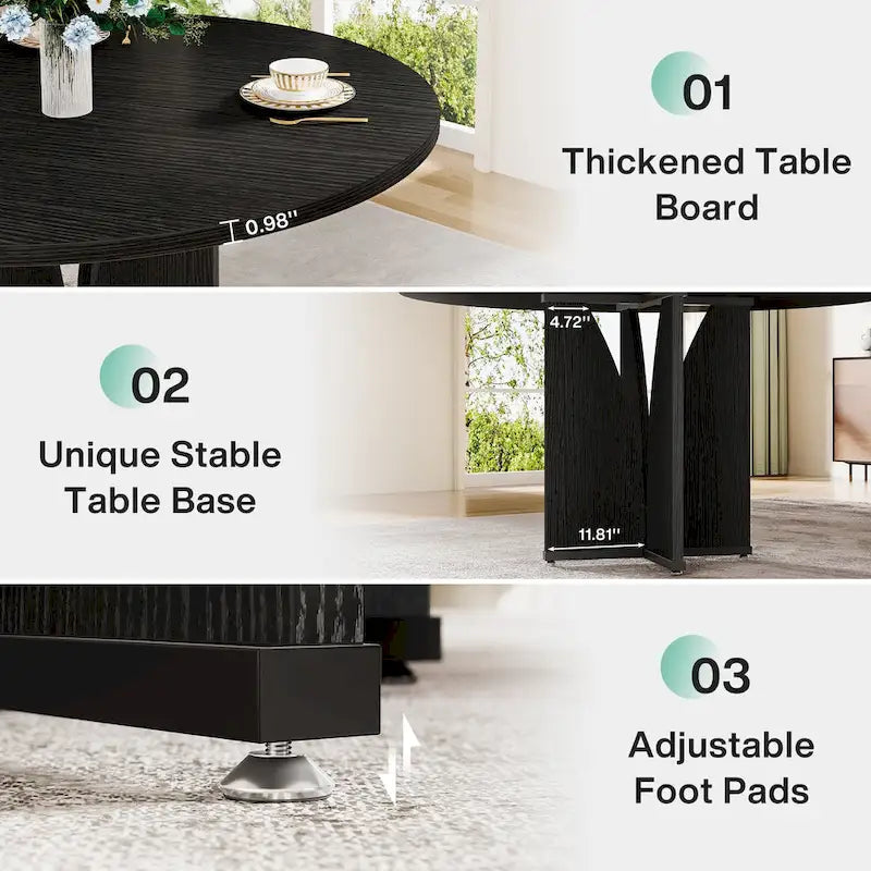 39.4-inch Round Dining Table with Wooden Tabletop for Kitchen Dining Room