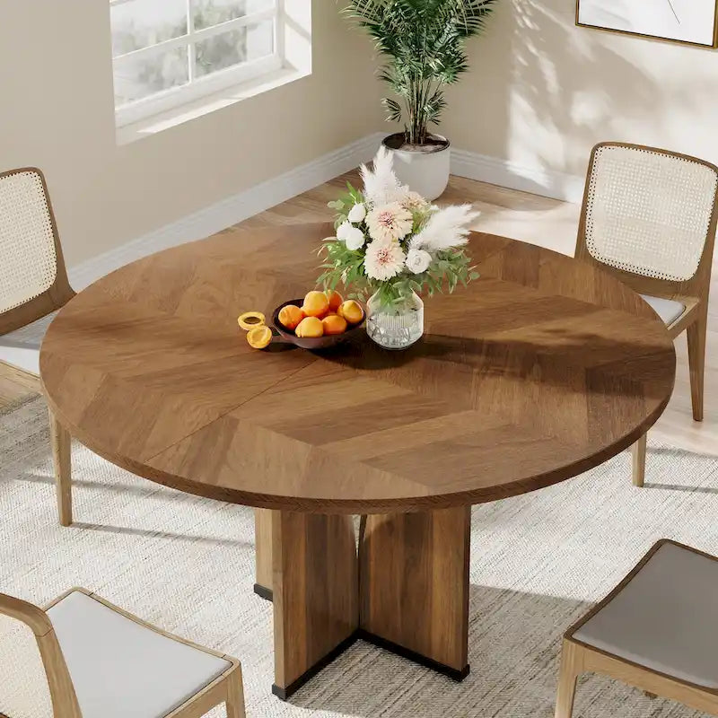 39.4-inch Round Dining Table with Wooden Tabletop for Kitchen Dining Room