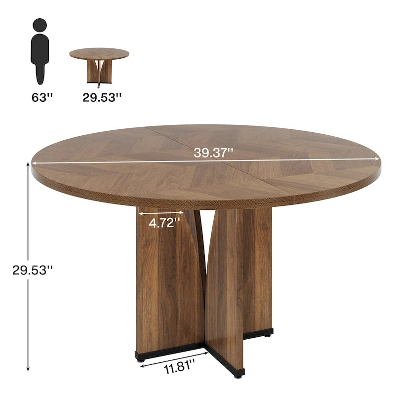 39.4-inch Round Dining Table with Wooden Tabletop for Kitchen Dining Room