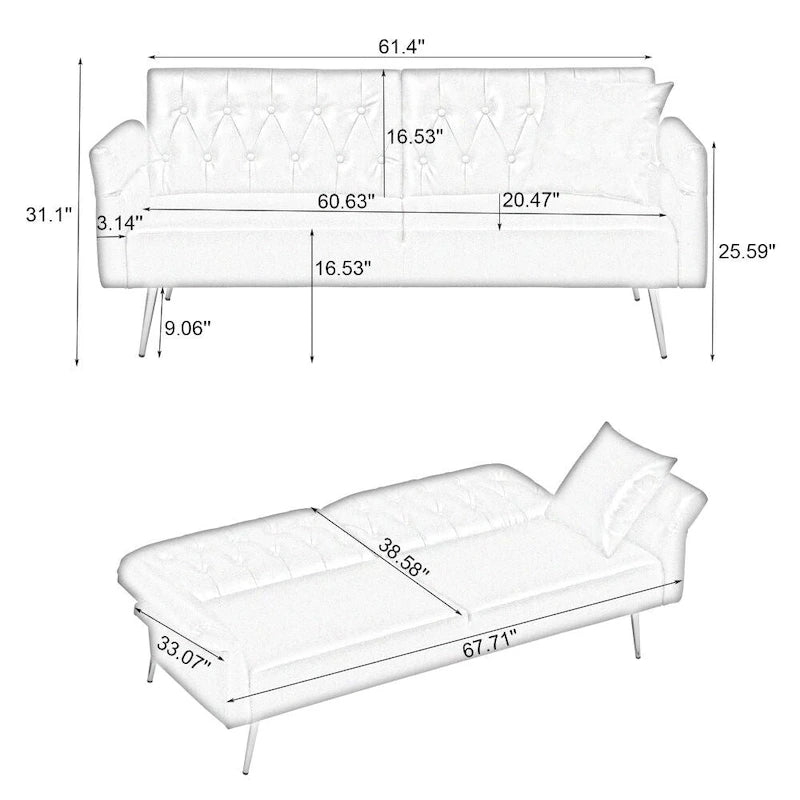 Faux Leather Sofa Bed with Adjustment Armrest