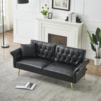 Faux Leather Sofa Bed with Adjustment Armrest