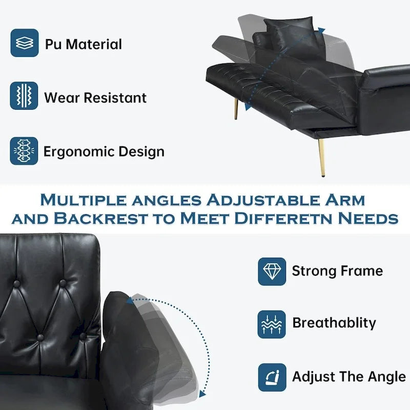 Faux Leather Sofa Bed with Adjustment Armrest