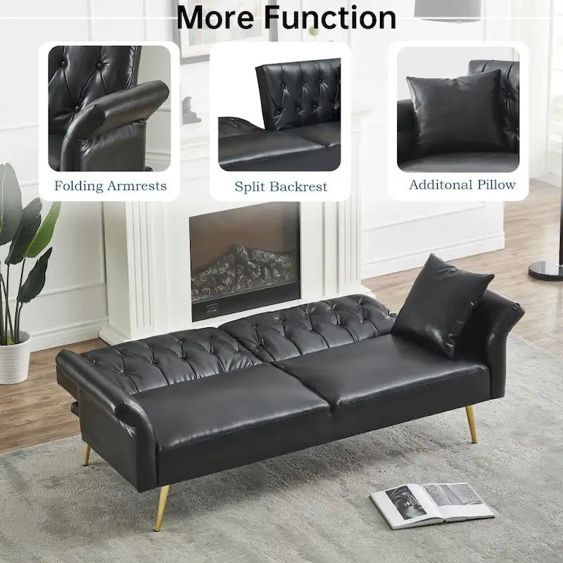 Faux Leather Sofa Bed with Adjustment Armrest
