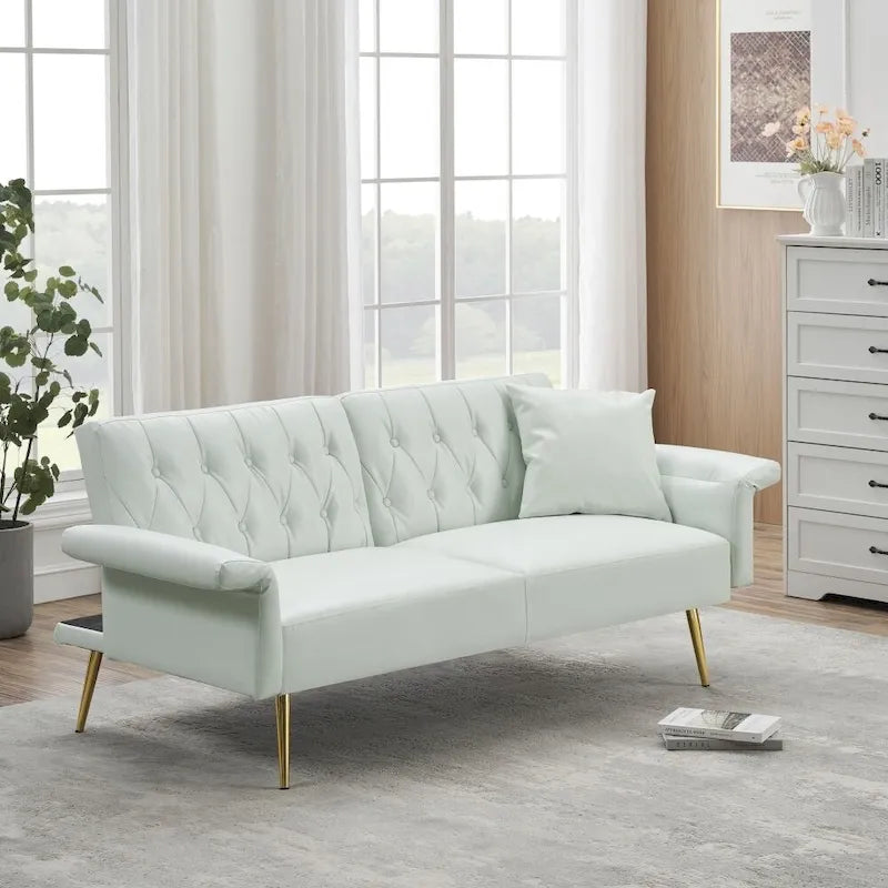 Faux Leather Sofa Bed with Adjustment Armrest