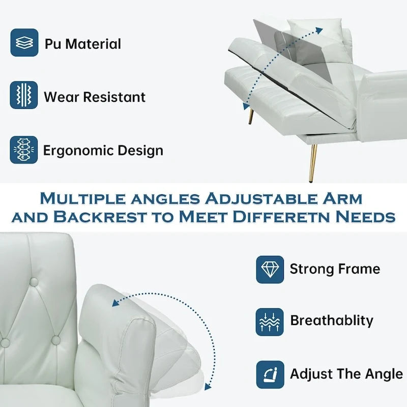 Faux Leather Sofa Bed with Adjustment Armrest