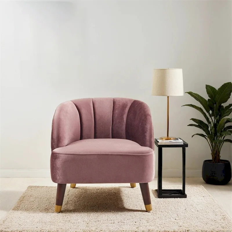 Upholstered Barrel Accent Chair With Wooden Legs