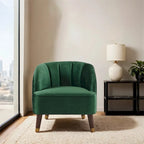 Upholstered Barrel Accent Chair With Wooden Legs