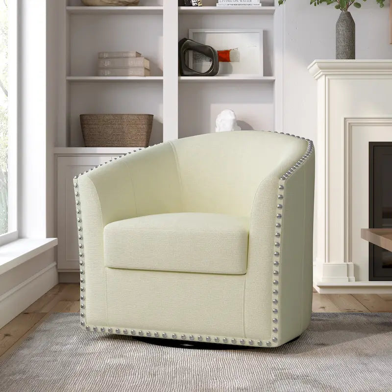 Modern Nailhead Upholstered Linen Swivel Accent Chair