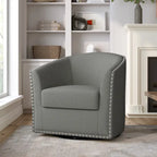 Modern Nailhead Upholstered Linen Swivel Accent Chair