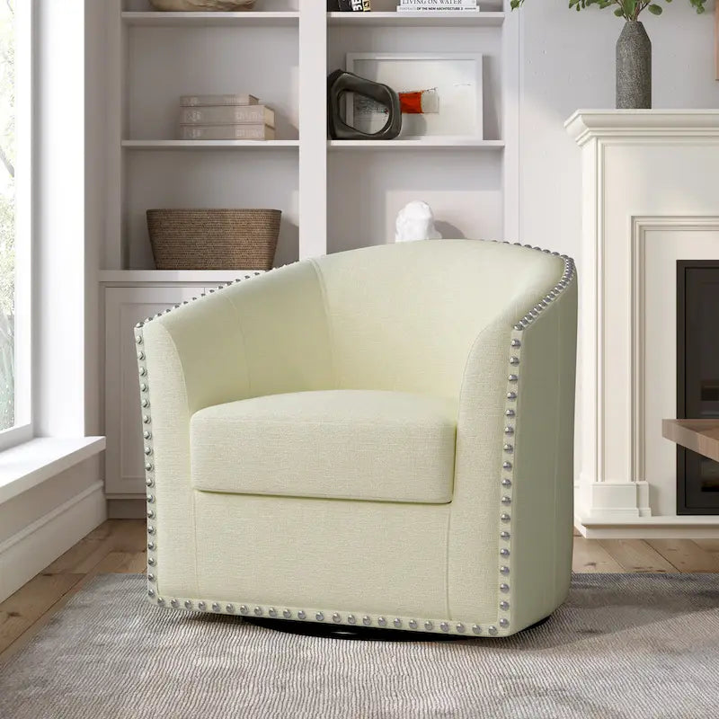 Modern Nailhead Upholstered Linen Swivel Accent Chair