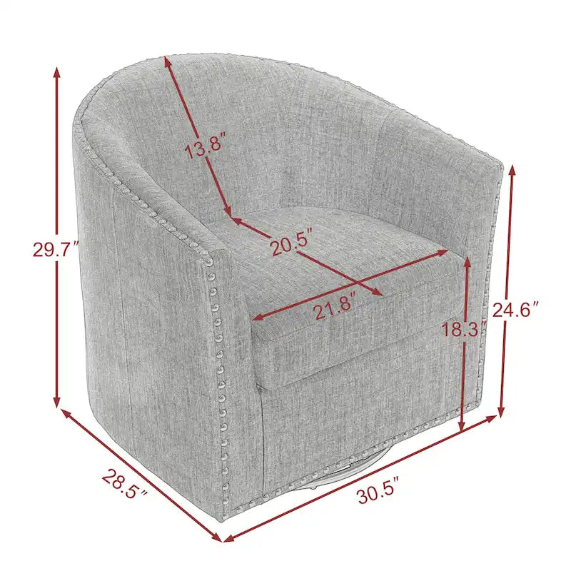 Modern Nailhead Upholstered Linen Swivel Accent Chair