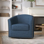 Modern Nailhead Upholstered Linen Swivel Accent Chair