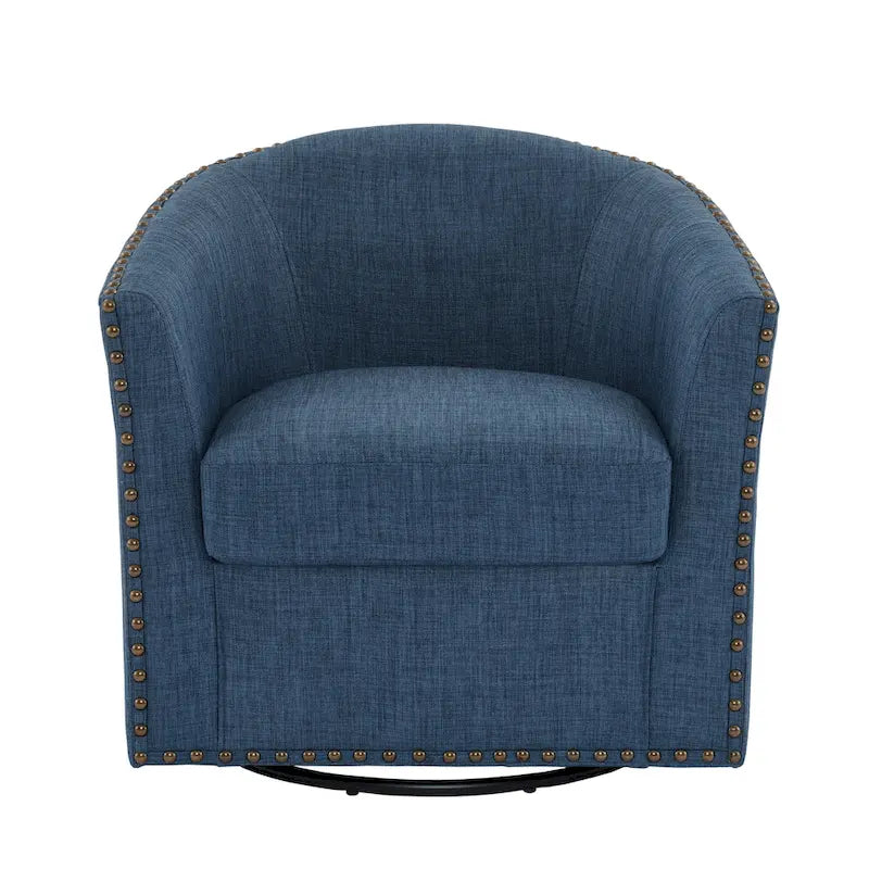 Modern Nailhead Upholstered Linen Swivel Accent Chair