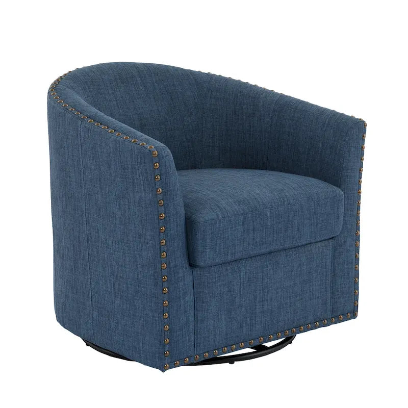 Modern Nailhead Upholstered Linen Swivel Accent Chair