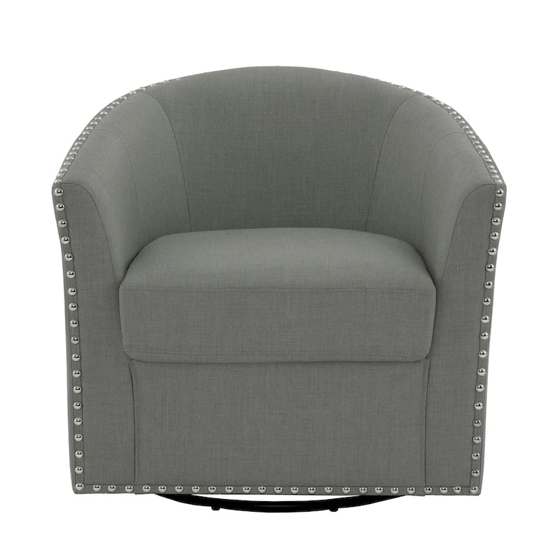 Modern Nailhead Upholstered Linen Swivel Accent Chair