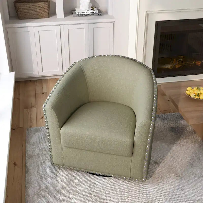 Modern Nailhead Upholstered Linen Swivel Accent Chair