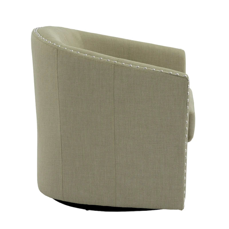 Modern Nailhead Upholstered Linen Swivel Accent Chair