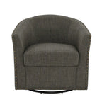 Modern Nailhead Upholstered Linen Swivel Accent Chair